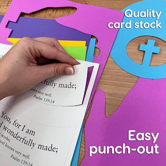 FreshCut Crafts Psalm 139:14 Punch-Out 3-D Paper Kit, 12 Colorful Tabletop Displays Bible Craft for Kids Ages 5 & Up, Perfect for Sunday School, Church Activities, Homeschooling, Classroom Decor