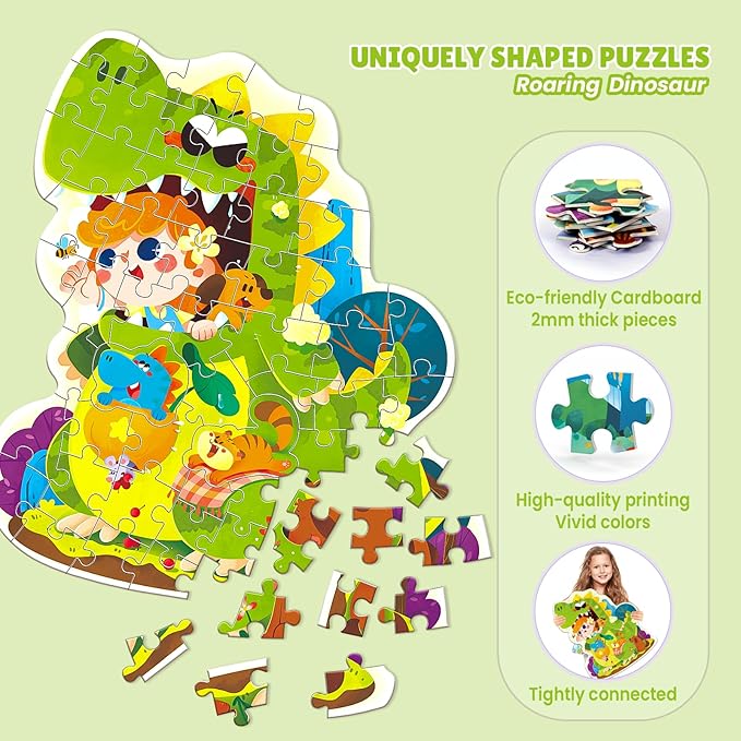 ELX Jigsaw Puzzle for Kids 3+, Floor Puzzle for Preschool Learning (19.7 X 15 in) (Dinosaur-Bag)