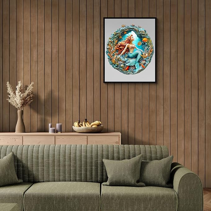 Wooden Puzzles for Adults, Wooden Jigsaw Puzzles for Adults Kids, Mermaid's Secret Cave Unique Shaped Wood Puzzles Adult, Creative Gifts for Friends Family Game, Home Decor(11.4 * 11.1in 200pcs)