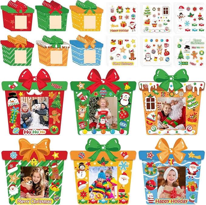 24 PCS Christmas Picture Frame Ornaments Paper DIY Photo Frame Craft Set Hanging Decorations For Christmas Tree Decor (Gift Box)