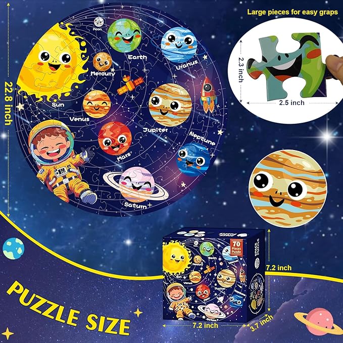 Floor Puzzles for Kids Ages 4-6 70 Piece Glow in The Dark Solar System Puzzles Ages 3-5 Space Planets Toys Large Jigsaw Puzzle Learning Educational Toy Birthday Gift for Boys Girls Ages 6-8