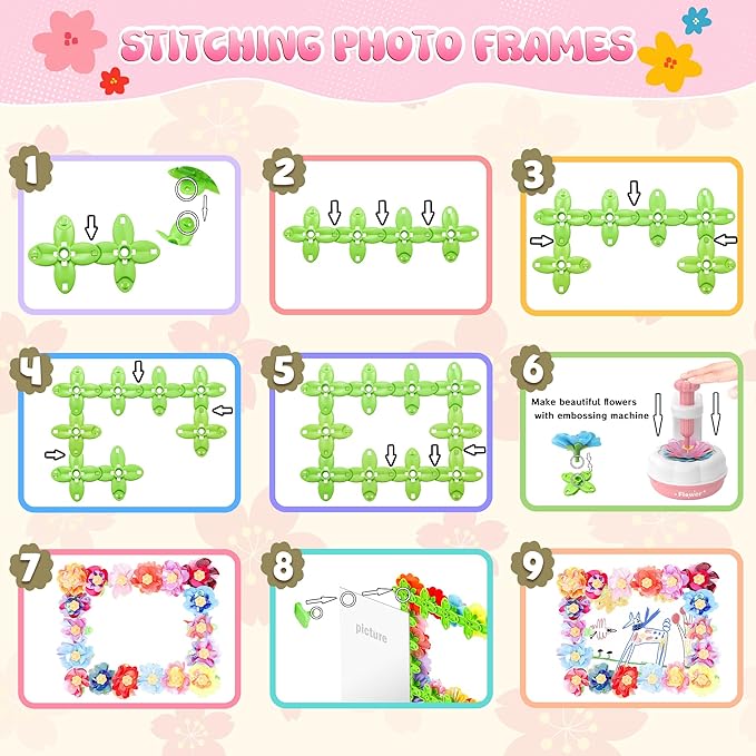 GirlsHome 300+PCS Fabric Flower Bouquets Toys, DIY Flower Crafts Kits for Kids, Arts and Crafts for Kids Ages 6-8 Girls, Build Flower Bouquet, STEM Educational Toy Preschool Gifts (White Pink)