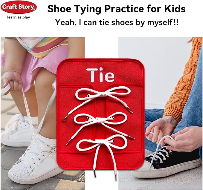 Craftstory Toddlers Montessori Toys Busy-Board for 3 4 5 Year Boy Girl Gifts Sensory Basic-Life-Kills Shoe-Tying Practice for Kids, Buckle Zip Lacing Travel Toy Birthday