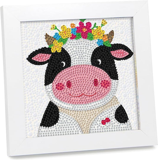 geesfayan Diamond Art Kits for Kids Ages 8-12,6 Inch DIY Gem Art Painting with 7 Inch Frame, Complete Starter Kit for Beginners, Creative Arts & Crafts Gift for Girls & Boys (Cartoon Calf)
