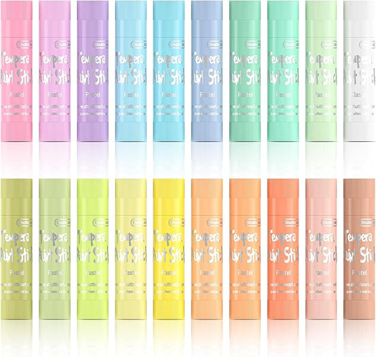 Shuttle Art Tempera Paint Sticks, 20 Pastel Colors, Solid Tempera Paint for Kids, Super Quick Drying, Works Great on Paper Wood Glass Ceramic Canvas