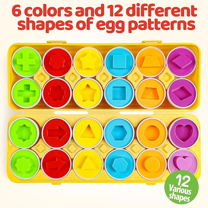 Egg Toys for Toddlers 1-3,Montessori Geometric Eggs Early Fine Motor Skills Learning Color Shape Sorting Matching Game Easter Basket Stuffers for Kids Boys Girls