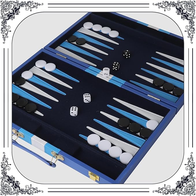 Froggod 15 inch Backgammon Sets for Adults - Classic Board Game for Adults - Portable Travel Backgammon Set for 2 Players - Perfect Adult Board Games for Gifts & Family Fun(Vivid Blue)