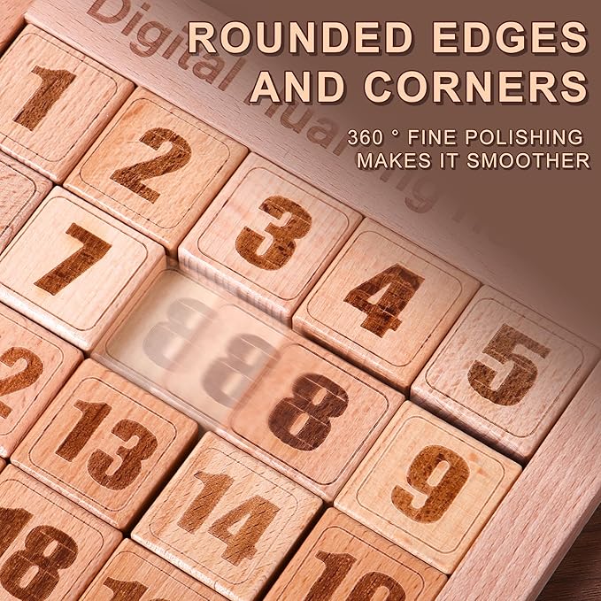 Wooden Number Sliding Puzzle,Brain Teasers Toy Tangram Slide Puzzle Game,Sequential Puzzles Board Game,Educational Toys for Kids and Adults(Number 1-24)