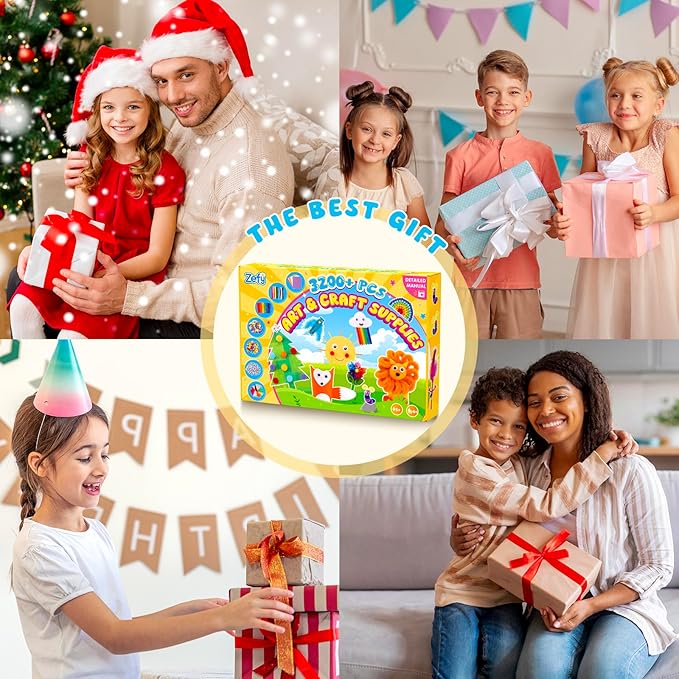 Zefy 3200+ Pcs Arts and Crafts Supplies for Kids, All in One Craft Kits with 12 Crafts Design, DIY School Supplies Kit Craft Box for Girls Boys Ages 4-12