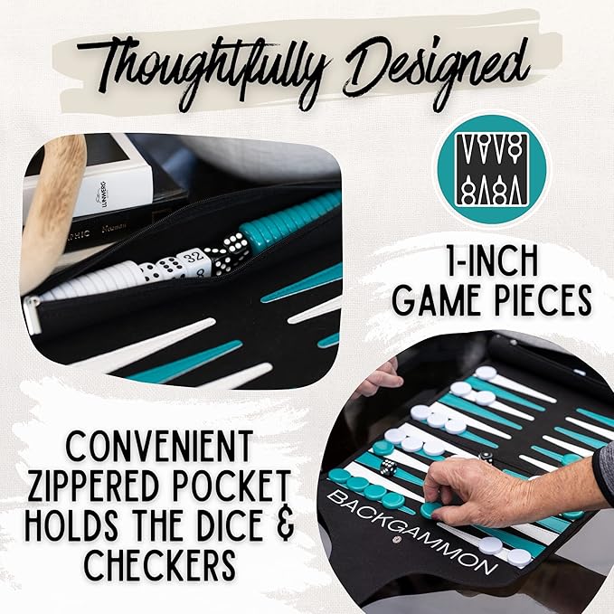 Travel Backgammon Game | Lightweight Roll-up Backgammon Set | Travel Backgammon Sets for Adults | Portable Travel-Size Strategy Board Game for Camping, Backpacking or Beach