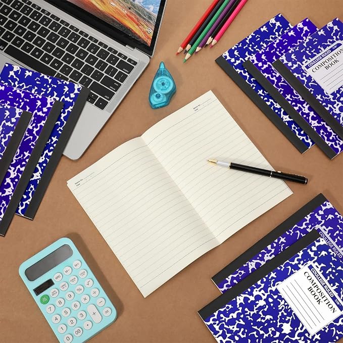 Fainne 100 Pack A5 Composition Notebooks Bulk College Ruled Composition Notebooks Marble Covers Notebook for Student Classroom Office Supplies 30 Sheet/60 Page(Dark Blue)