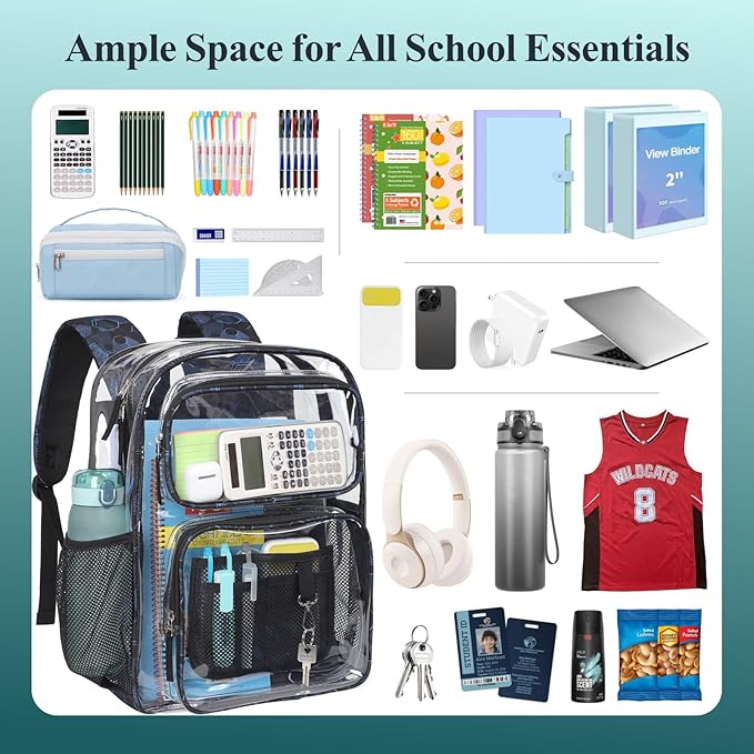 PACKISM Clear Backpack for School - 17 inch Large Heavy Duty Clear Bookbag, See Through PVC Backpacks (for age 12 above)