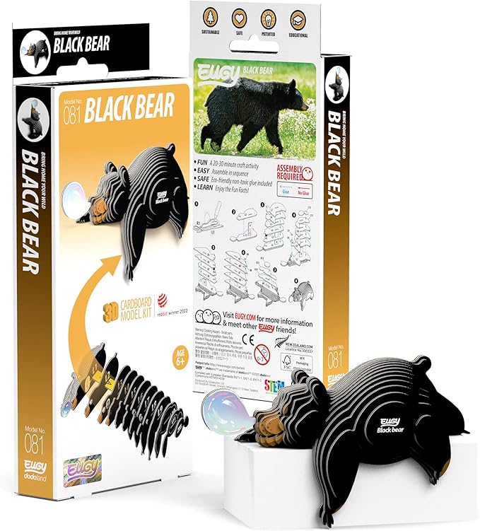 Eugy Black Bear 3D Puzzle, 24 Piece Eco-Friendly Educational Toy Puzzles for Boys, Girls & Kids Ages 6+