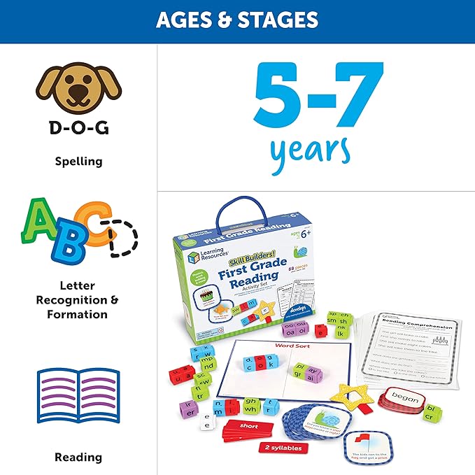 Learning Resources Skill Builders! 1st Grade Reading - 88 Pieces, Ages 6+ First Grade Learning Materials, Homeschool and Classroom Supplies, Reading Games for Kids