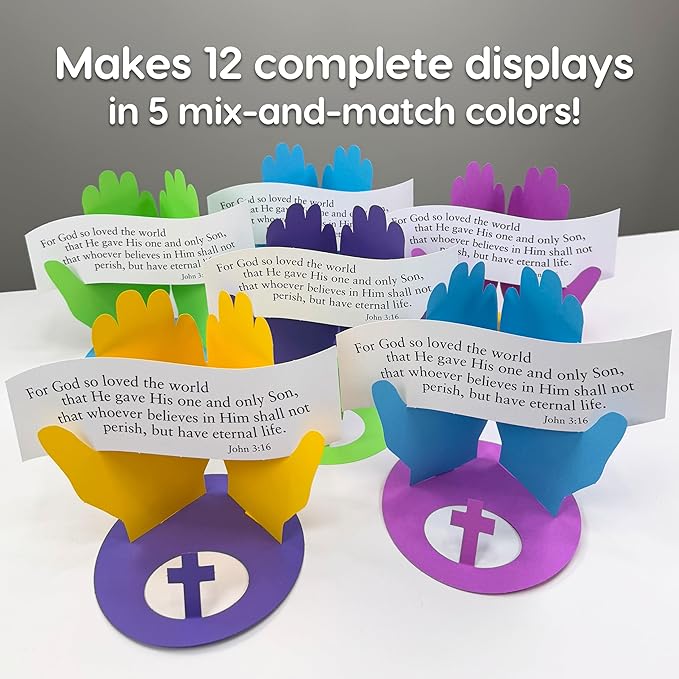 FreshCut Crafts John 3:16 Punch-Out 3-D Paper Kit, 12 Colorful Tabletop Displays Bible Craft for Kids Ages 5 & Up, Perfect for Sunday School, Church Activities, Homeschooling, Classroom Decor