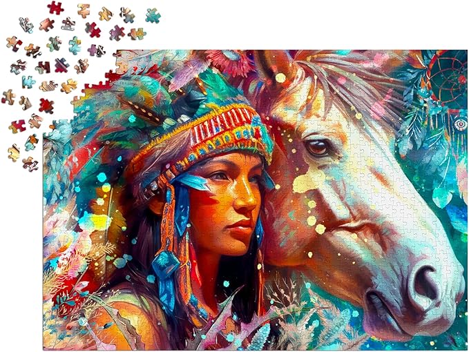 Woman and Horse Spiritual Illustration – 1000 Pieces Jigsaw Puzzle for Adults – Matte Finish, Soft Touch, Easy to Assemble, Tight Fit, Vivid Colors, Missing Pieces Service