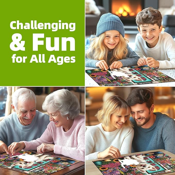 Dog Flower Shop 1000 Piece Jigsaw Puzzle for Adults Colorful Garden Scene Sunflowers Challenging Puzzle for Family Game Night Gifts & Home Decor for Puzzle Lovers (27.6" x 19.7")