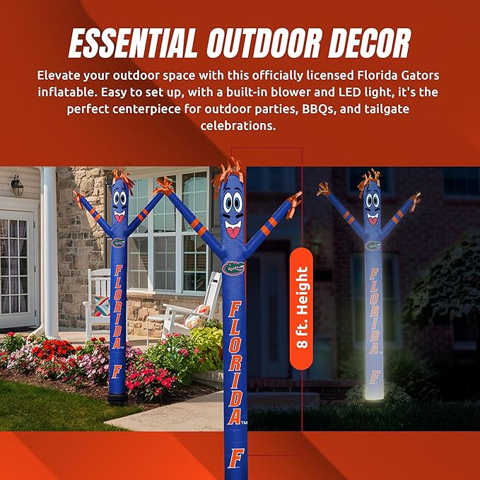NCAA Florida Gators Football Wacky Waving Inflatable Tube Guy with LED Lights & Built-in Blower - 6" x 36" x 96" Inflatable Tube Man Crazy Sports Fan Outdoor Party Decoration