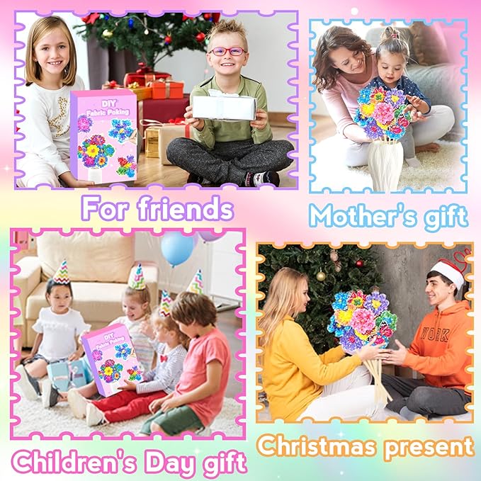 Poke in Fun Art Flower Bouquet Craft Kits for Kids,with 10 Flowers & 2 Butterflies,Arts and Crafts,Mess-Free Craft,DIY Art Activity Birthday Christmas Gifts Ideas for Girls & Boys Ages 4-10+