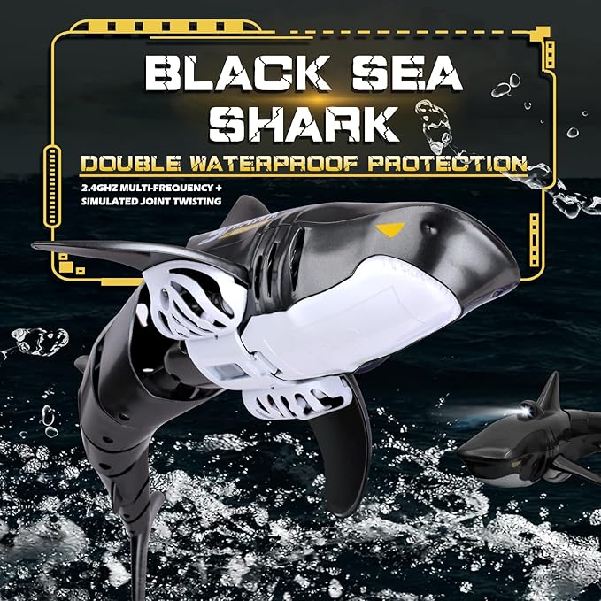 2.4G Remote Control Shark Toy 1:18 Scale High Simulation Shark for Swimming Pool Bathroom - Great Gift RC Boat Toys for 6+ Year Old Boys and Girls (with 2 Batteries)