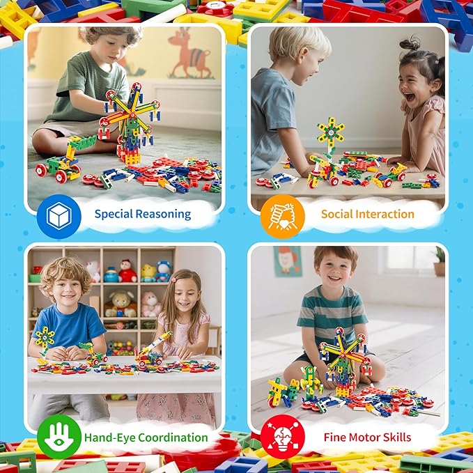cossy STEM Building Toys for Kids, Construction Building Blocks, Educational Toys for 3-5 4-8 5-7 6-8 Year Old, Creative Games, Engineering, STEM Kits, 208 Pcs