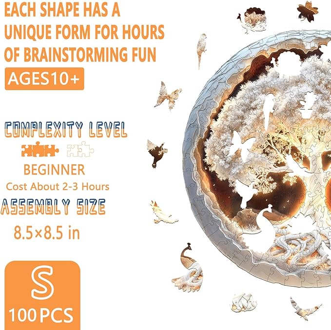 Wooden Puzzles for Adults - Tree of Life Puzzle, Unique Shape Wooden Jigsaw Puzzles for Adults, White Paper Cut Puzzle, Gifts for Friends and Family, Home Decor (S-8.5 * 8.5in -100 Pieces)