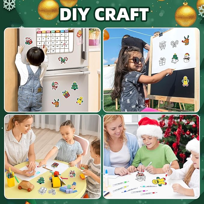 48 Pcs Christmas Crafts for Kids Color Your Own Christmas Caft Magnets, DIY Items for Operation Christmas Child for Classroom Decoration Art Activities Party Favors (Chrismas)