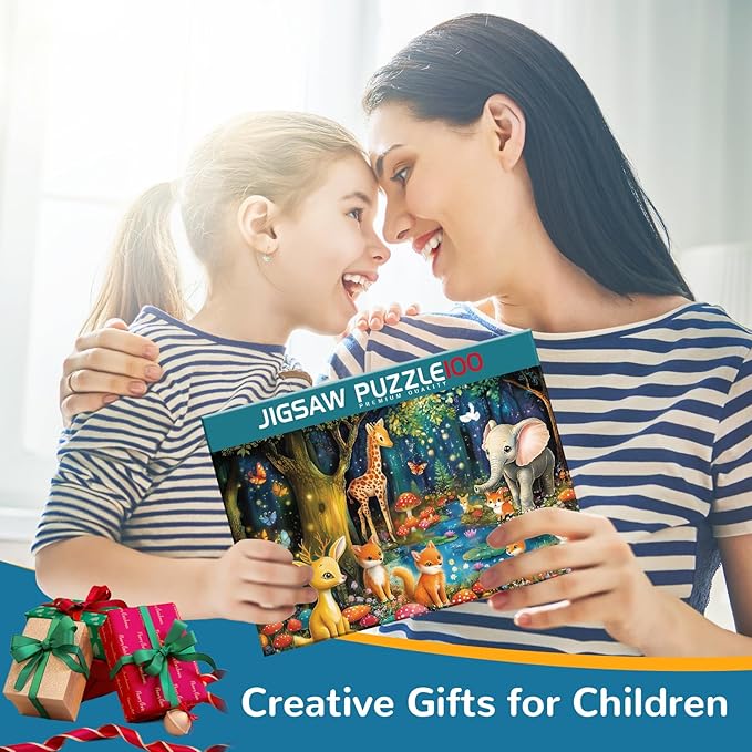 100 Pieces Puzzles for Kids Ages 4-8,Deer Elephant Puzzle Large Pieces Puzzle 100 Pieces for Kids Teens Ages 4-6 6-8 8-10 Jigsaw Puzzles Educational Toys Birthday Gifts for Girls and Boys
