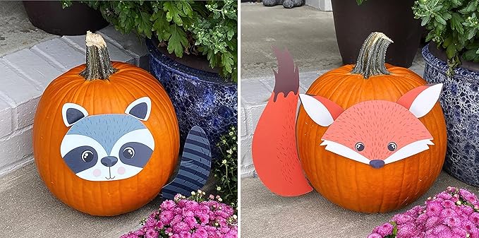 Decorae Halloween Pumpkin Decorating Kit (Woodland Friends Set), 8 Reusable Metal Accessories for Pumpkin Decorating with Fox and Raccoon Body Parts