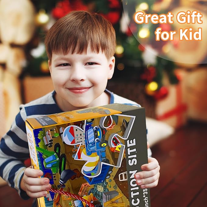 48 Pieces Jumbo Floor Puzzles for Kids ages 3-5, Puzzle for Kid Ages 4-6, Construction Site Jigsaw Large Puzzles, Children Learning Preschool Educational Toys, Great Gift for Kids 4-8 Years Old