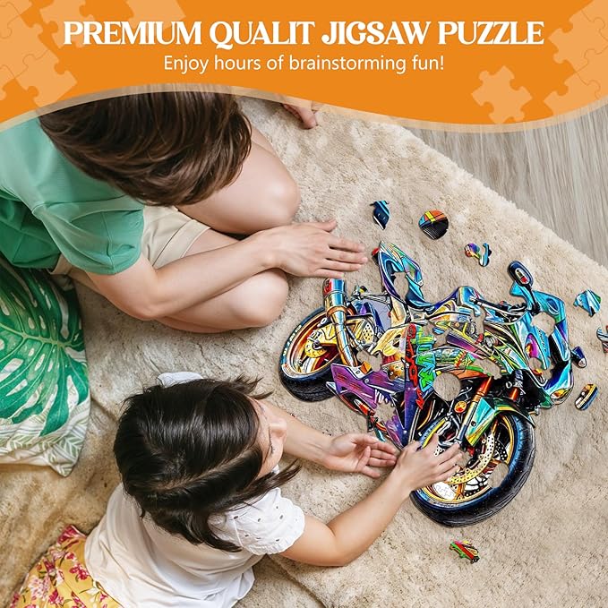 Wooden Puzzles for Adults, Wooden Jigsaw Puzzles for Adults Kids, Motorcycle Wooden Puzzle Unique Shaped Wood Puzzles Adult, Creative Birthday Gifts for Friends Family Game (11.4 * 10.7in 200pcs)