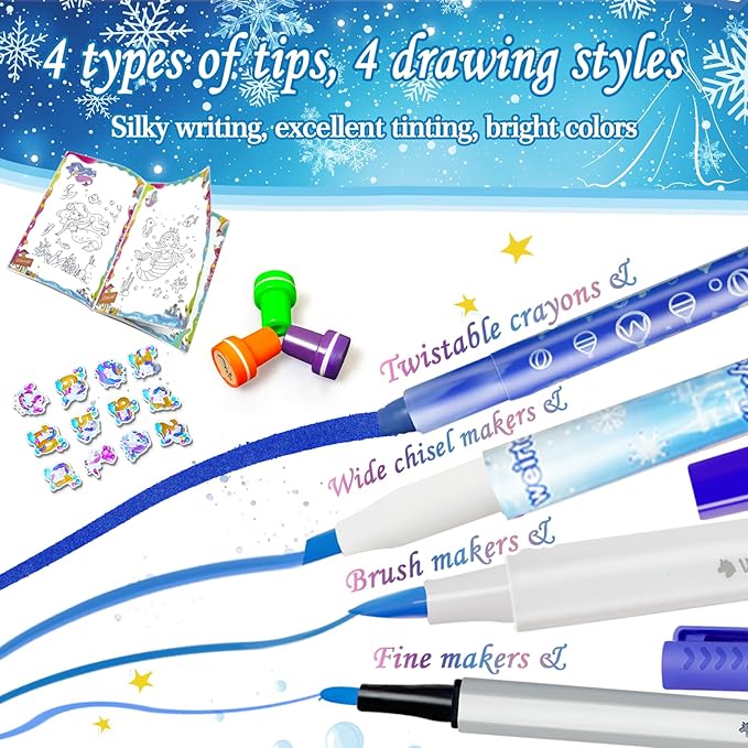 weirtoya 56 PCS Washable Scented Markers Set with Glitter Pencil Case, Mermaid Unicorn Arts and Crafts for kids 4-6-8 Kids Coloring Drawing Kits for 4-8 Years Old Girls Birthday Gifts