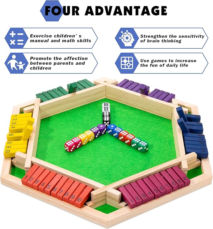 Shut The Box Game Wooden Board Game -2-6 Player Math Game - Educational and Entertaining