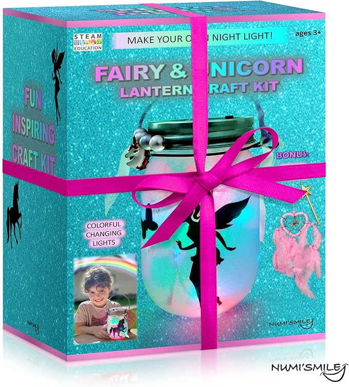 NUMI'SMILE Unicorn & Fairy Lantern Night Light Jar Craft Kit, DIY Arts and Crafts for Girls Ages 3 4 5 6 7 8-12 Years, Unicorn Toys Fairy Gift for Little Girls
