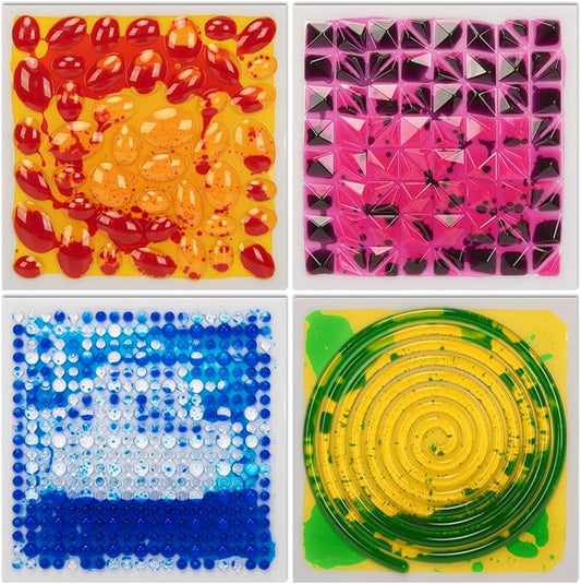 Art3d 12"x12" Textured Liquid Sensory Flooring Tiles, Interactive Glossy Fusion Play Mats for Kids, Toddler, Teens, Stress Relief & Calming Toys, 4pcs per Set