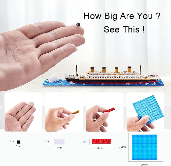 World Famous Titanic Micro Building Block Set for Adult Cruise Ship Micro Bricks Model Kit for Kids Ages of 14+ - 1872 PCS Great Gift
