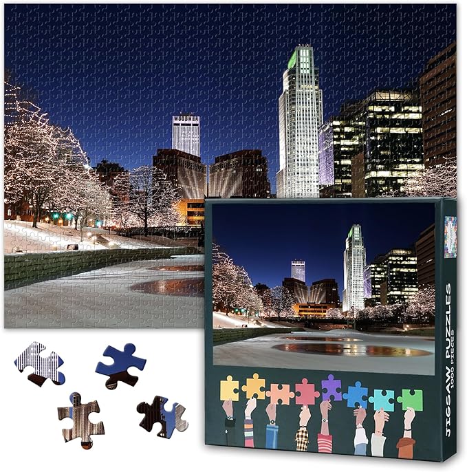 1000 Piece Puzzle for Adults Omaha Skyline Nebraska Cityscape, Jigsaw Puzzles 1000 Pieces Difficult and Challenge USA Downtown Theme, 27.5x19.7 Inch Family Puzzle Game Night Gift
