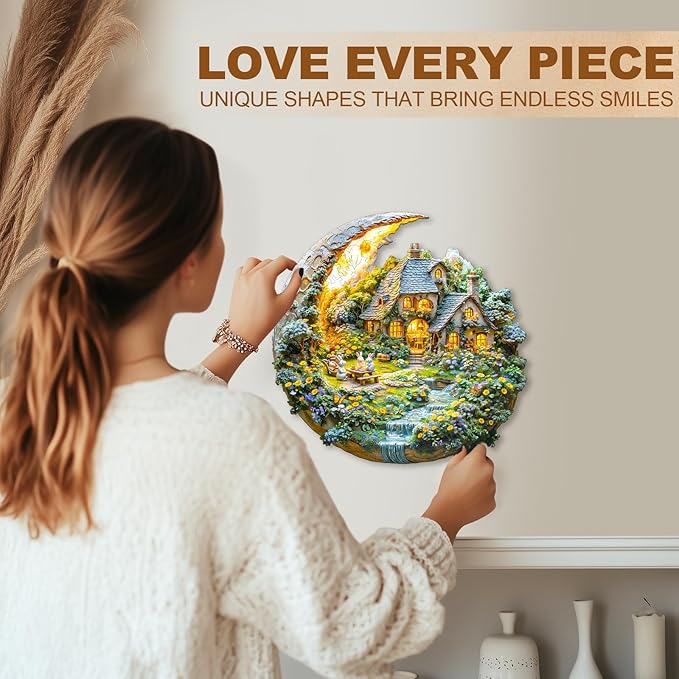 Wooden Puzzles for Adults 180 Pices, Moonlight Garden 3D Puzzles for Adults, Moonlight Garden Irregular Jigsaw Puzzles, Flat Puzzels with 3D Visual Effect, Finished Puzzle Size is 11.4 x 11.3in