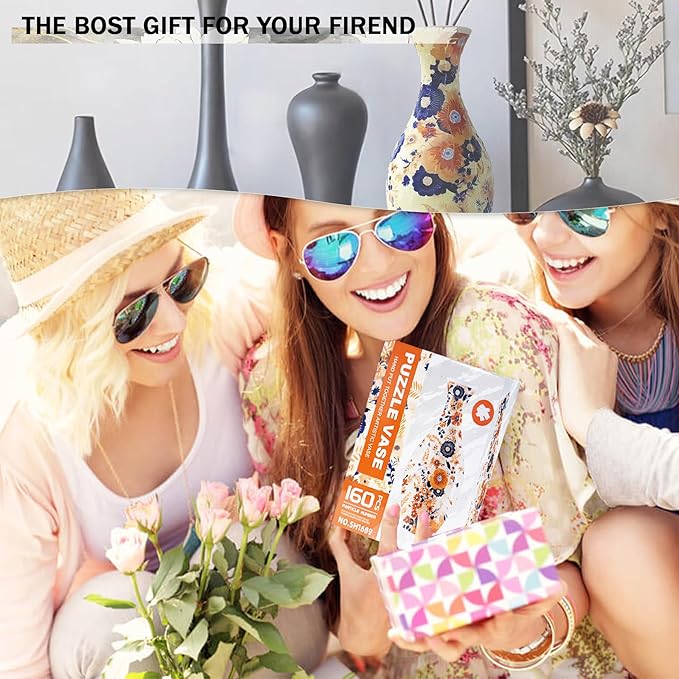 3D Puzzle Vase for Adults, Unique Decorative Jigsaw Flower Vase Home Decoration, Floral Design DIY Craft Kit for Housewarming Gift, Relaxing Hobby for Women & Man(160-Piece Curved Plastic Puzzles)