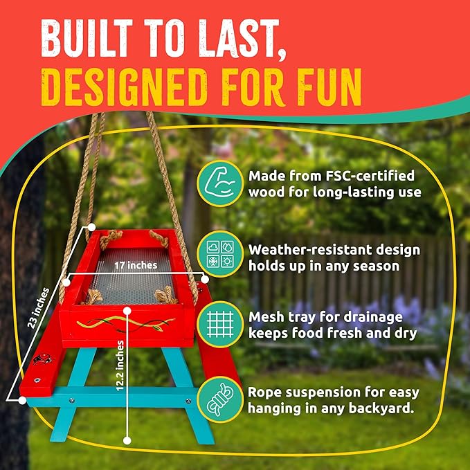 Picnic Table Feeder for Squirrels - DIY Woodworking Project for Kids and Families, Includes Tools, Screws, and Paint Set, Sustainable FSC-Certified Wood, Ages 6+
