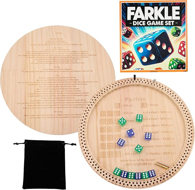 2025 Farkle Dice Game with Tray – 11.8 Inch Family Board Game Set Including Pearl Dice, Scoring Pegs, and Easy-to-Follow Printed Rules for Kids & Adults