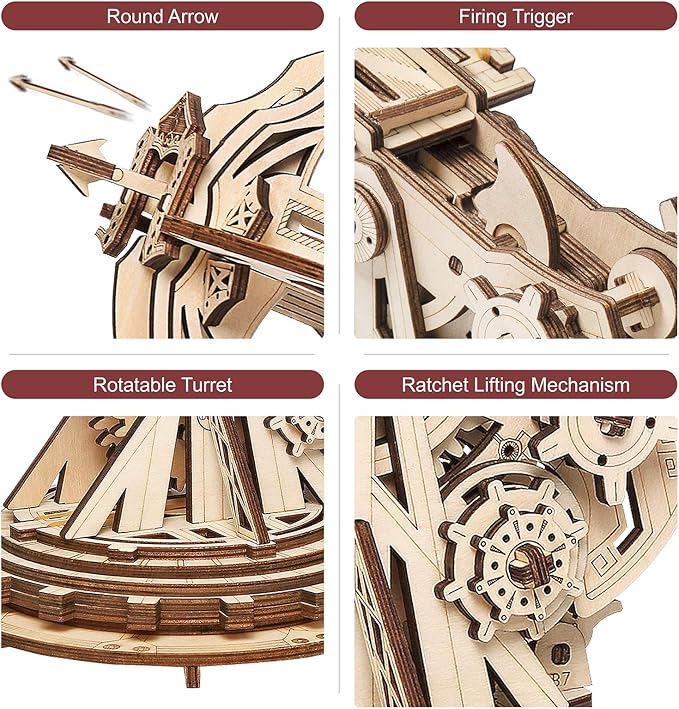 ROKR DIY Wooden Catapult Kit-3D Wooden Puzzle for Adults-Wood Ballista Model Building Kit-STEM Gift for Boys and Girls