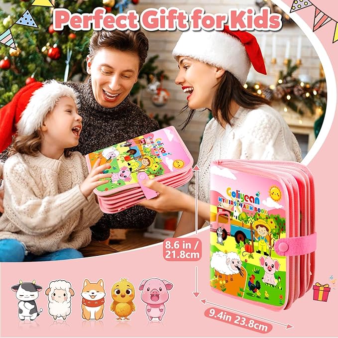 Montessori Busy Book for Toddlers 1-3, Busy Board Montessori Toys for 1 Year Old Girl Birthday Gifts, Educational Learning Sensory Activity Books, Quiet Book Travel Toys for Airplane Car