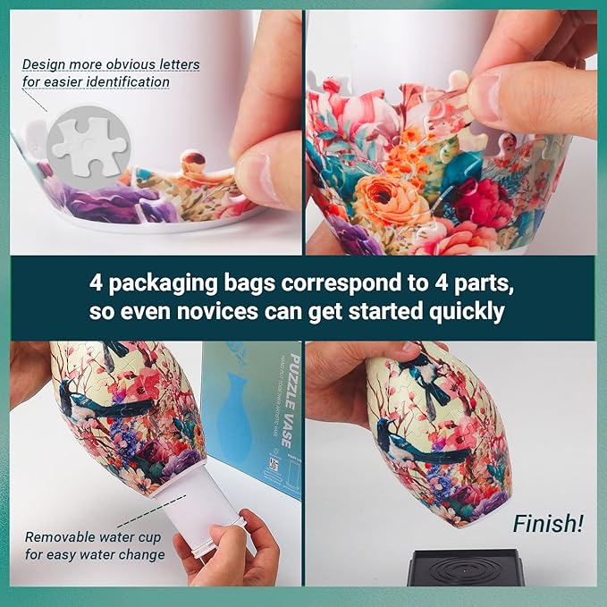 Magpie 3D Puzzle Vase for Adults to Flower Arrangement and Home Decoration Made by 160 Curved Plastic Puzzle Pieces,Great Gift for Mother's Day and Housewarming