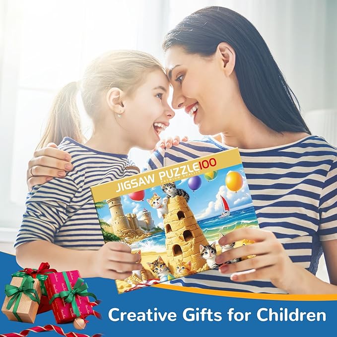100 Pieces Puzzles for Kids Ages 4-8,Cat Animals Puzzle 100 Large Pieces Puzzle for Kids Teens Ages 4-6 6-8 8-10 Jigsaw Puzzles Educational Toys Birthday Gifts for Girls and Boys