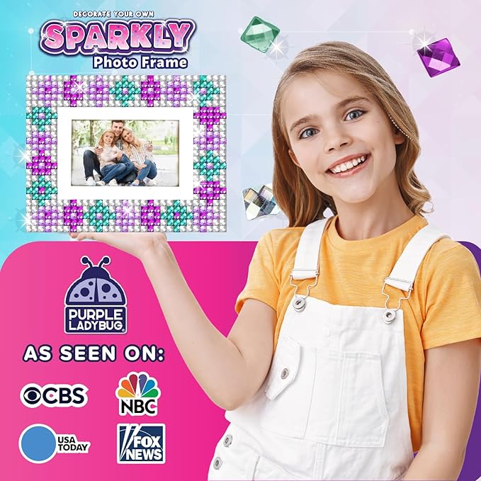 PURPLE LADYBUG Kids Picture Frame Mosaic Kit - Fun Arts & Crafts Gift for Girls 6-12, Great Activity for Summer, Sleepovers, Playdates - Birthday Gifts Idea for Girls
