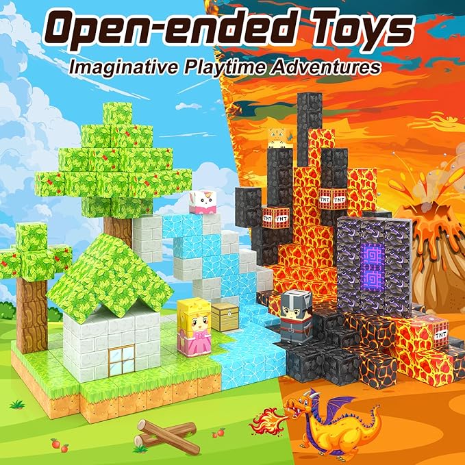 Magnetic Blocks - Build Mine Magnet World Magic Portal Forest Edition, Magnet Building Blocks Kids Toys for Ages 5-7 Toddler Toys Creative Sensory for 3+ Years Old Boys Girls Kids Games Gifts