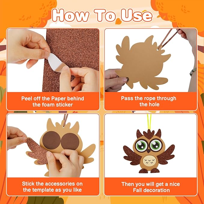 Fennoral 12 Pack Fall Craft Kit for Kids Make You Own Fall Animal Foam Stickers Fall Arts and Crafts DIY for Kids Boys Girls Party Supplies Thanksgiving Autumn Decoration