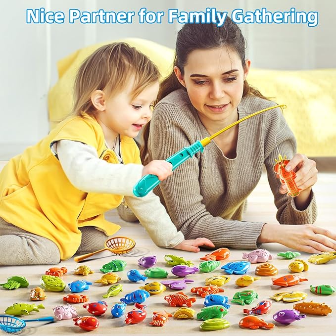 Magnet Fishing Game for Kids 3 4 5 6 7 8 Years Old - Pool Bath Toys for Toddlers, Pole Rod Net, Floating Fish Toys, Outdoor Party Toys for Boys Girls Kids Age 3-8 8-12 Year Old