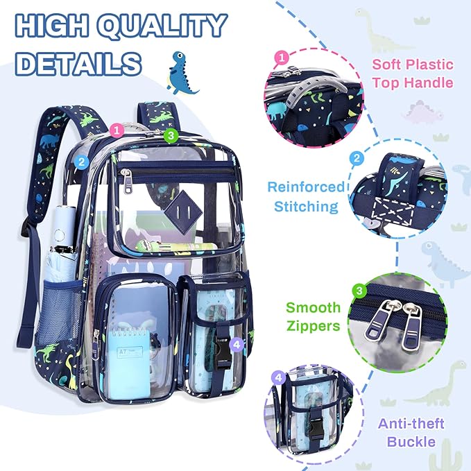 Clear Backpack for School,Heavy Duty PVC Transparent Bookbag for Girls Stadium Approved See Through Backpack